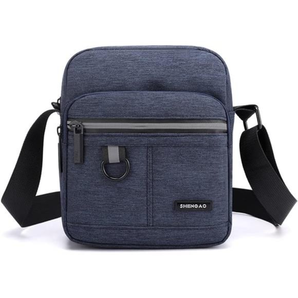 Small Canvas Crossbody Bag for Men Blue - Picture 1 of 6